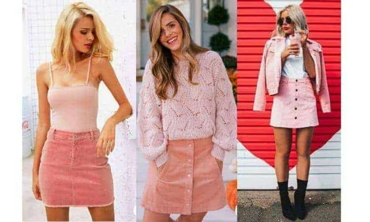 what to wear with a pink corduroy skirt