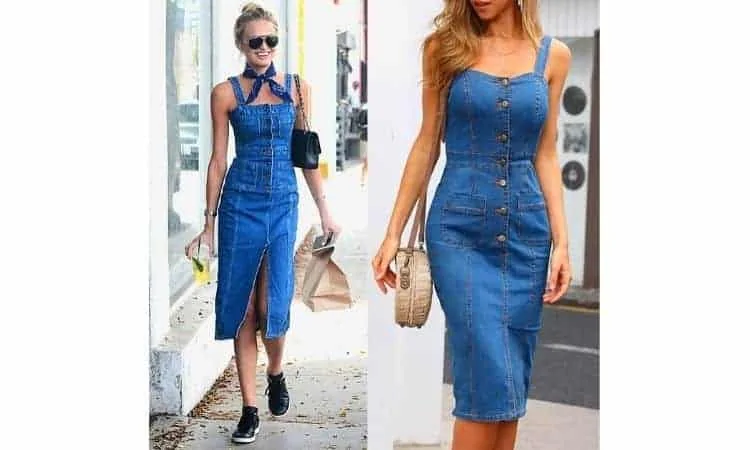 what to wear with a denim pinafore dress