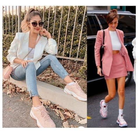 how to wear pink sneaker ladies with blazer