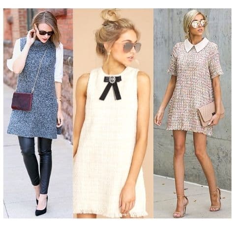 what to wear with tunic dress, tweed tunic dress outfit