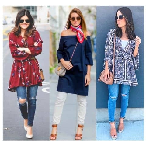 what to wear with tunic dress, wear tunic dress with jeans