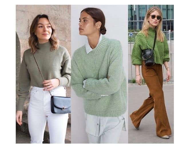 what to wear with sage green sweater