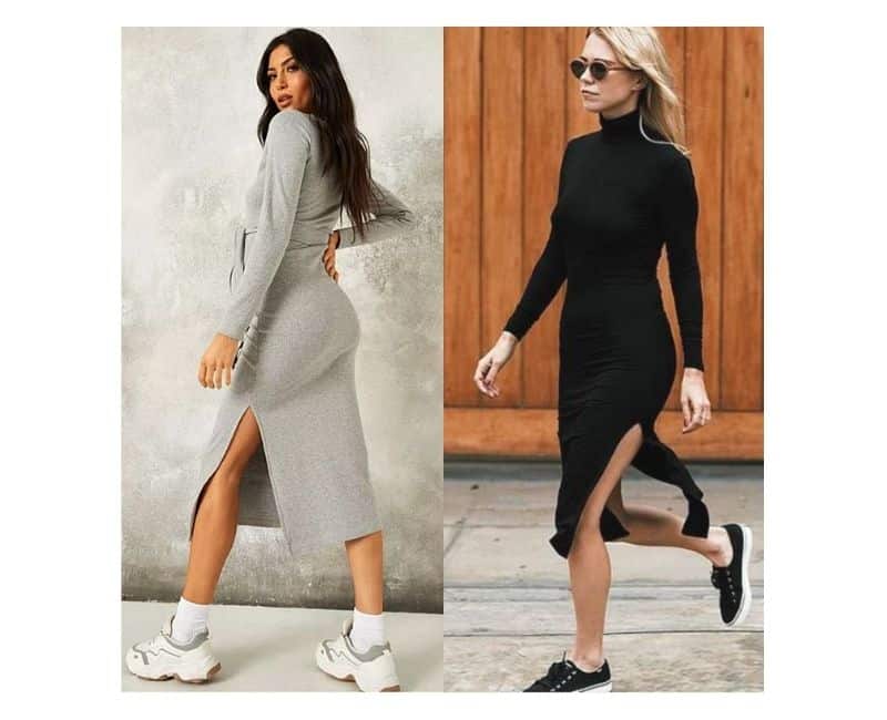 wear a sweater dress with sneakers ...