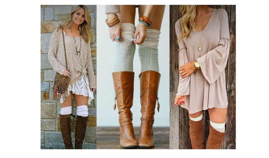 white knee high socks with boots outfits