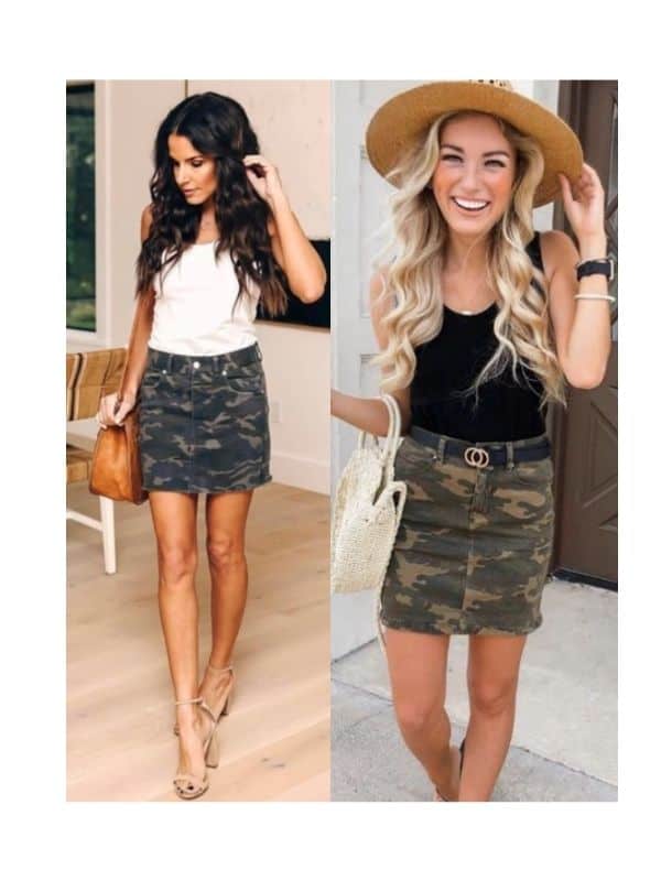 cute camo skirt outfit ideas