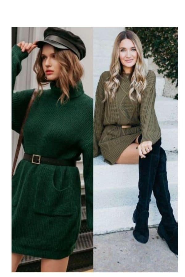 Green sweater dress outfit