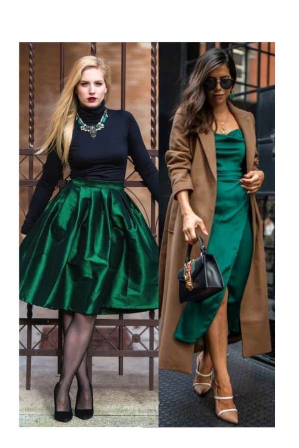Emerald green dress outfit ideas