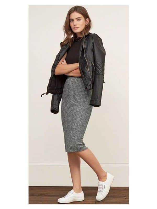 Grey midi skirt outfit ideas