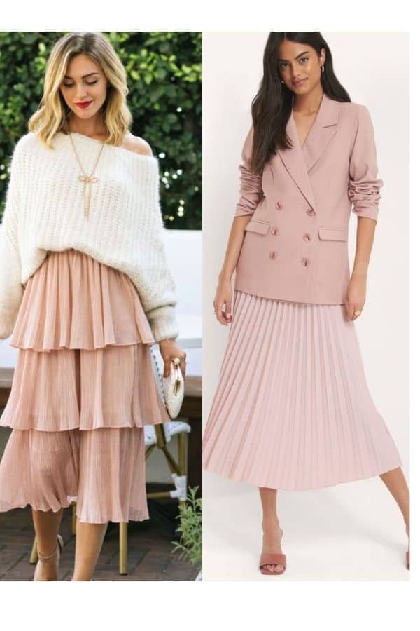 pink midi skirt outfit ideas