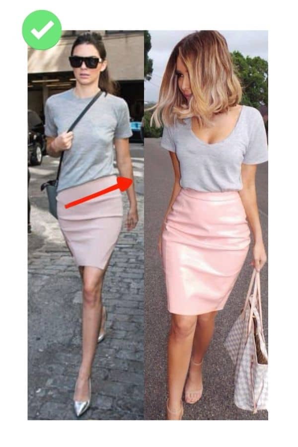  Pink leather skirt outfit