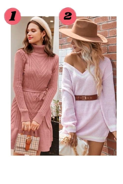 pink sweater skirt outfit ideas