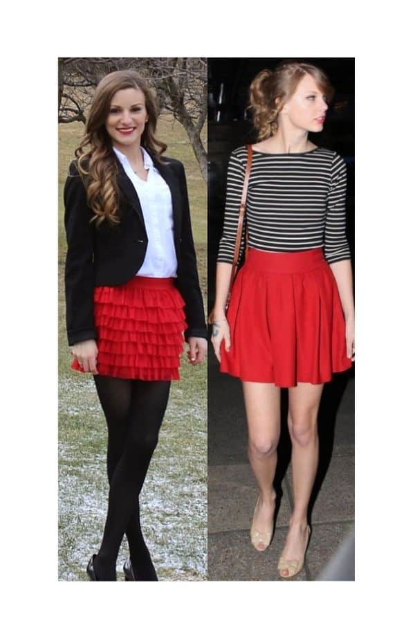 red mini skirt outfit ideas