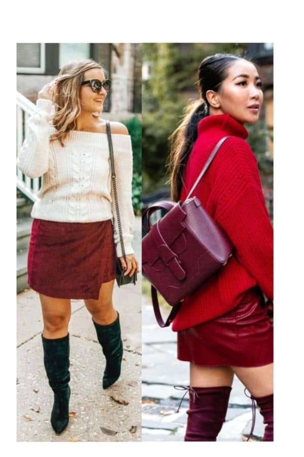 red skirt outfit winter