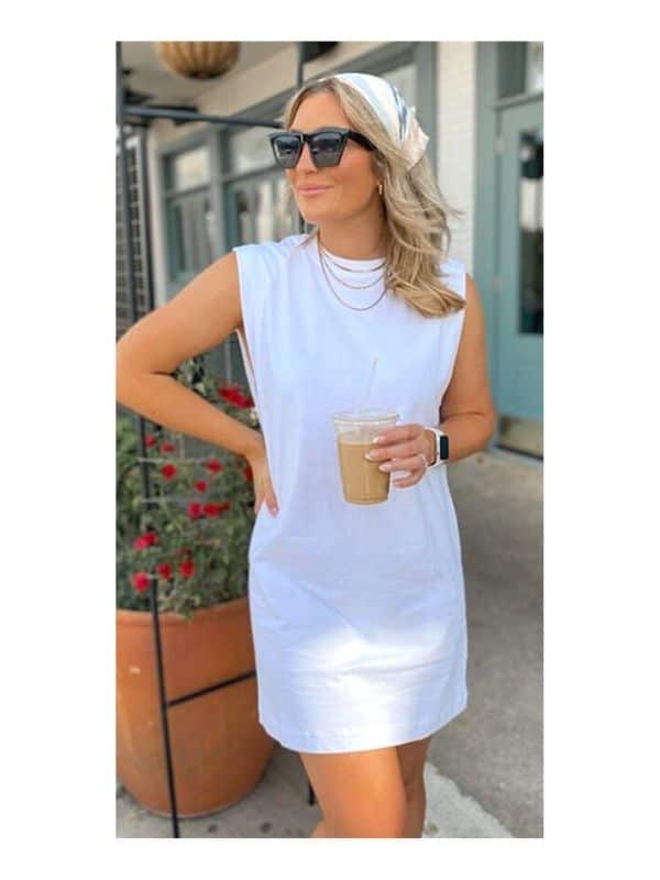 White Tee dress outfit ideas
