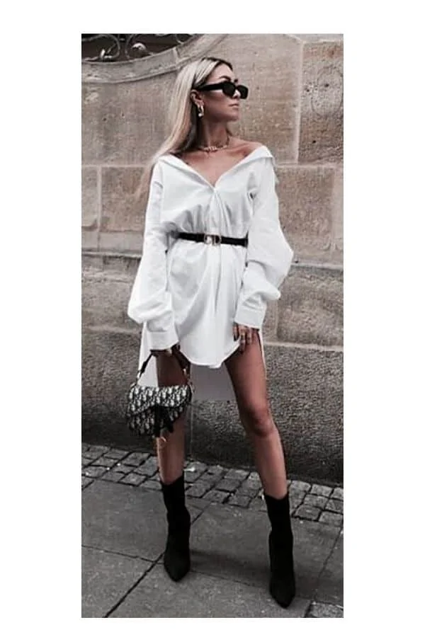 what to wear with white shirt dress