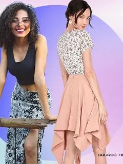 asymmetrical skirt and handkerchief hem skirt outfits