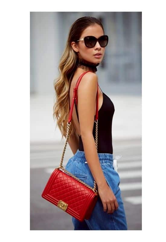 red chanel boy bag outfit