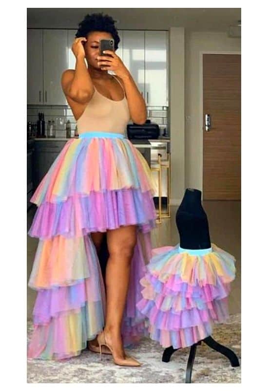 Rainbow tulle skirt matching outfits