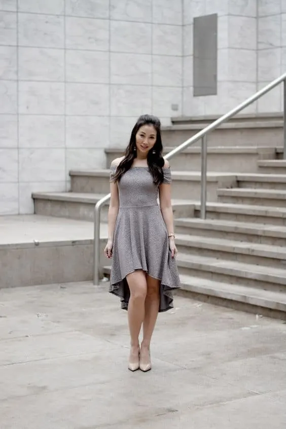 Wear the asymmetrical dress with flats