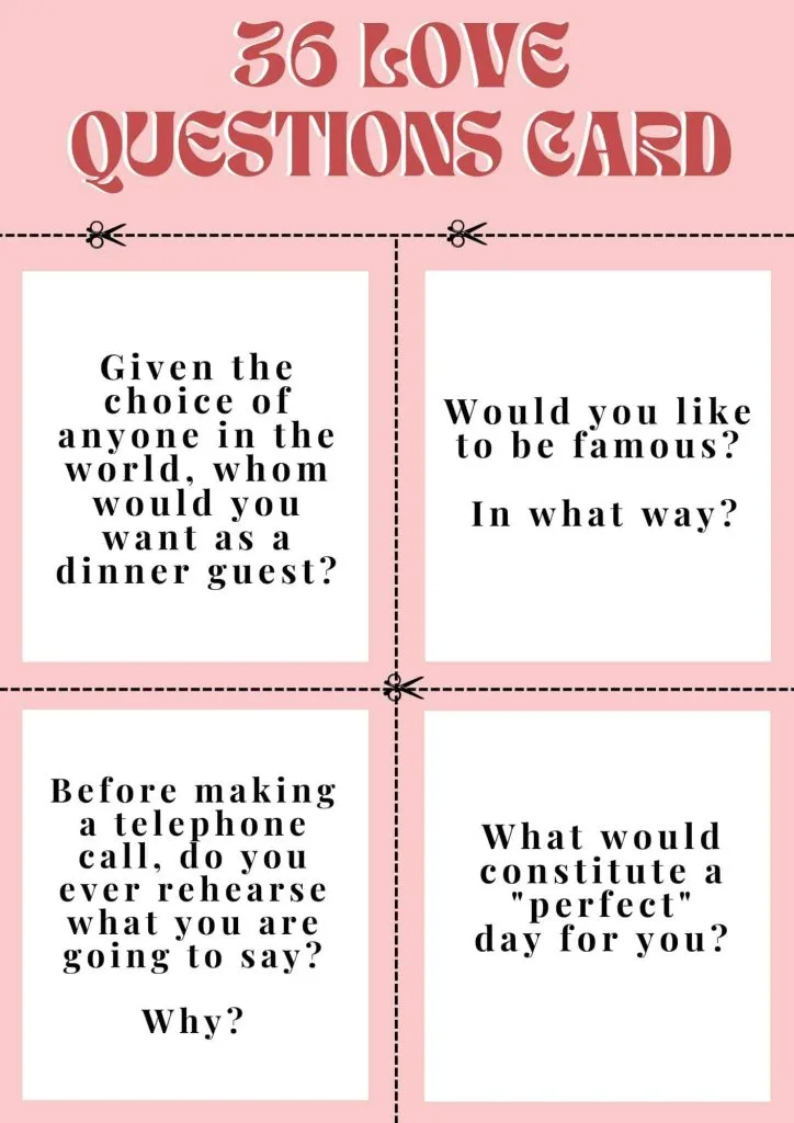  36 questions to fall in love printable card download