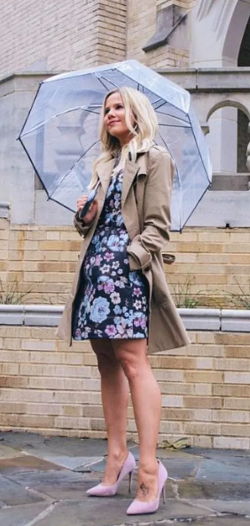 rainy wedding guest outfit