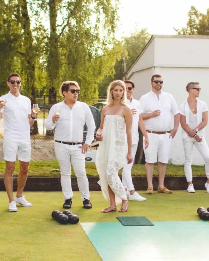 all white lawn bowl party outfit
