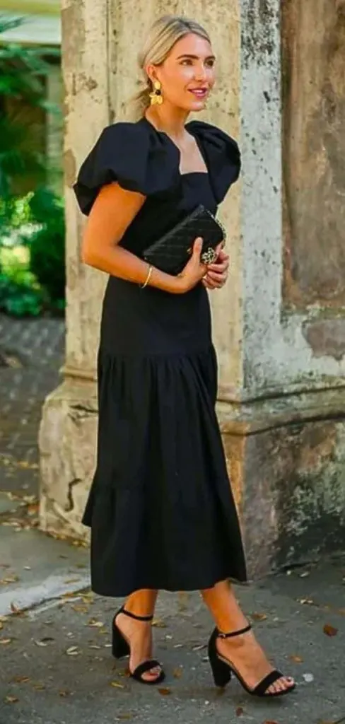 puffy sleeve black dress wedding spring