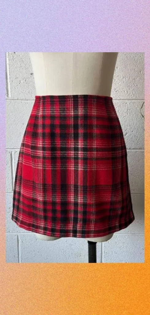 red plaid skirt