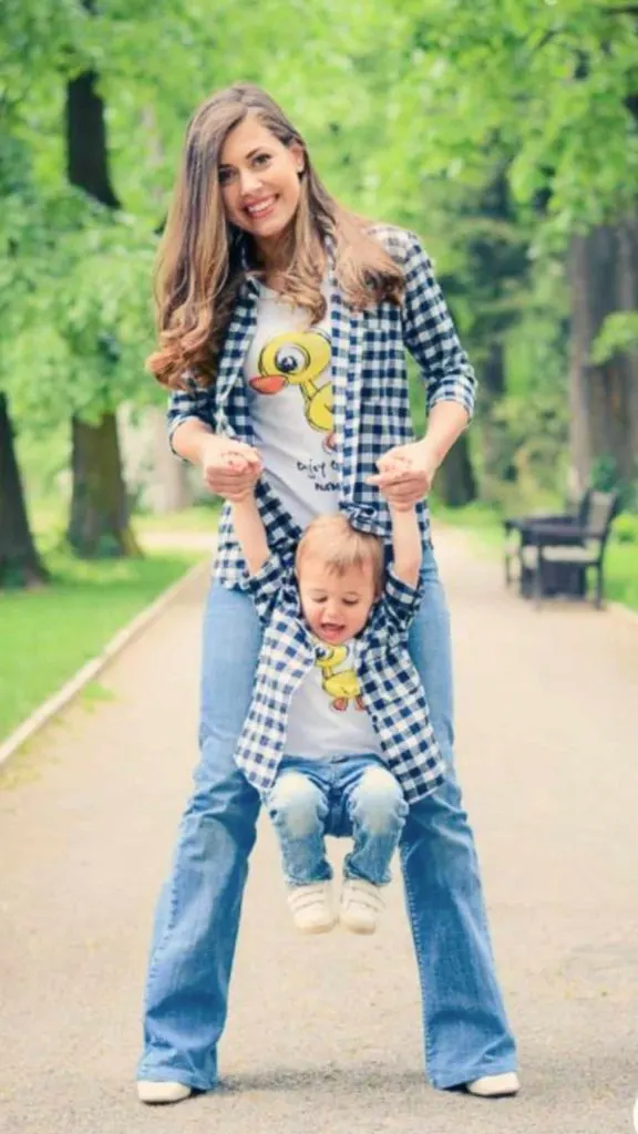 Casual mother and son checkered shirt