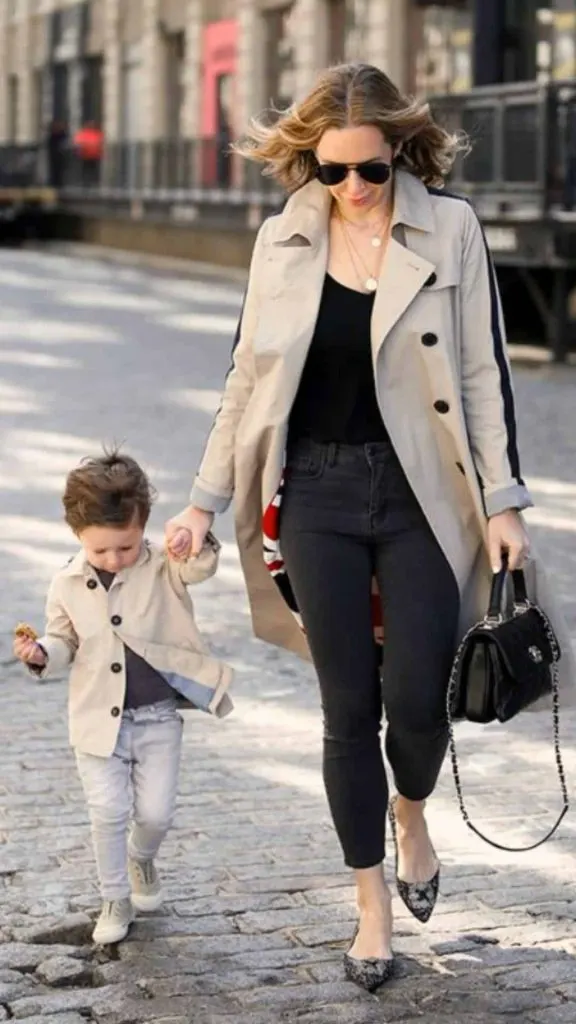 Classy beige mother and son outfit