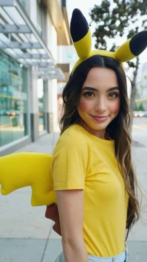 pikachu headband and yellow tee shirt