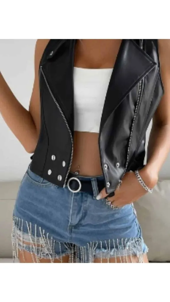 Tube top & leather vest