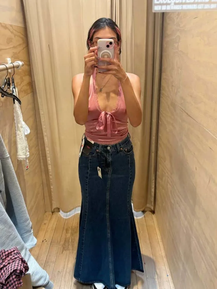 denim MERMAID Skirt casual outfit