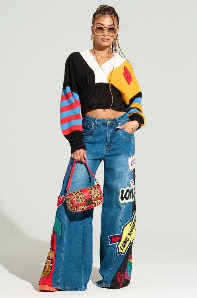 patchwork jeans outfit ideas