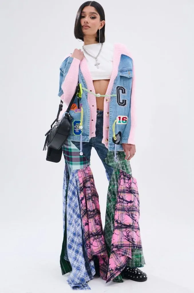 what to wear patchwork jeans