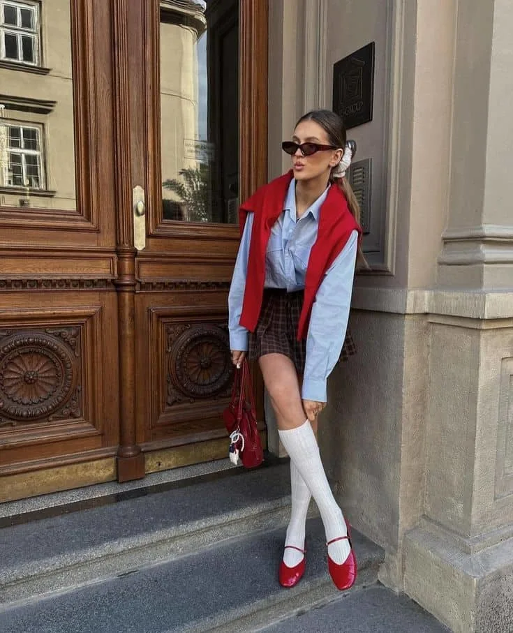 PREPPY WINTER outfit Mary Jane flats