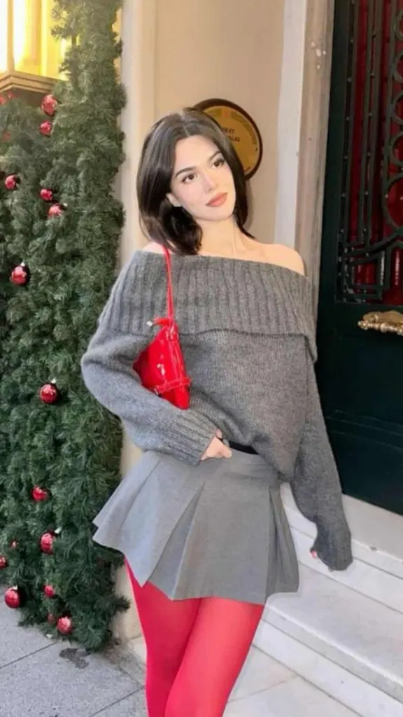 red tights outfit ideas winter