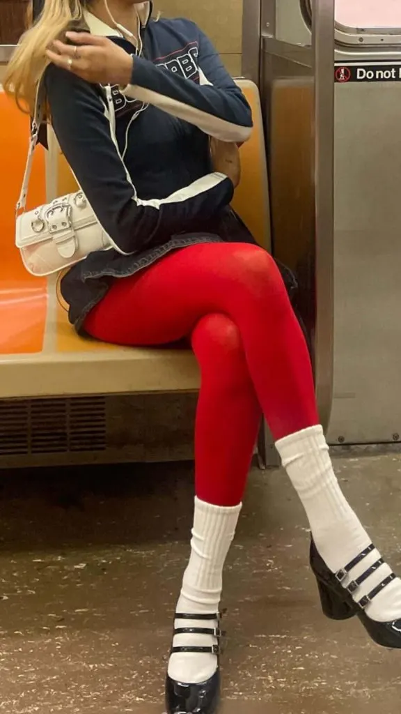 red tights and white socks outfits