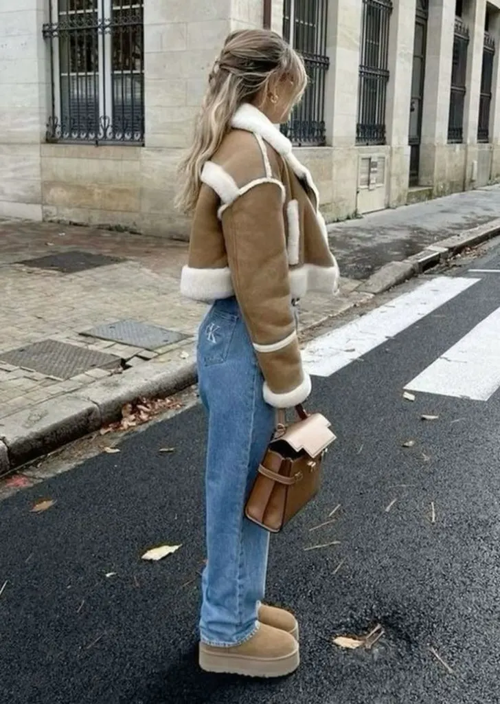 sherpa jacket aesthetic outfits winter