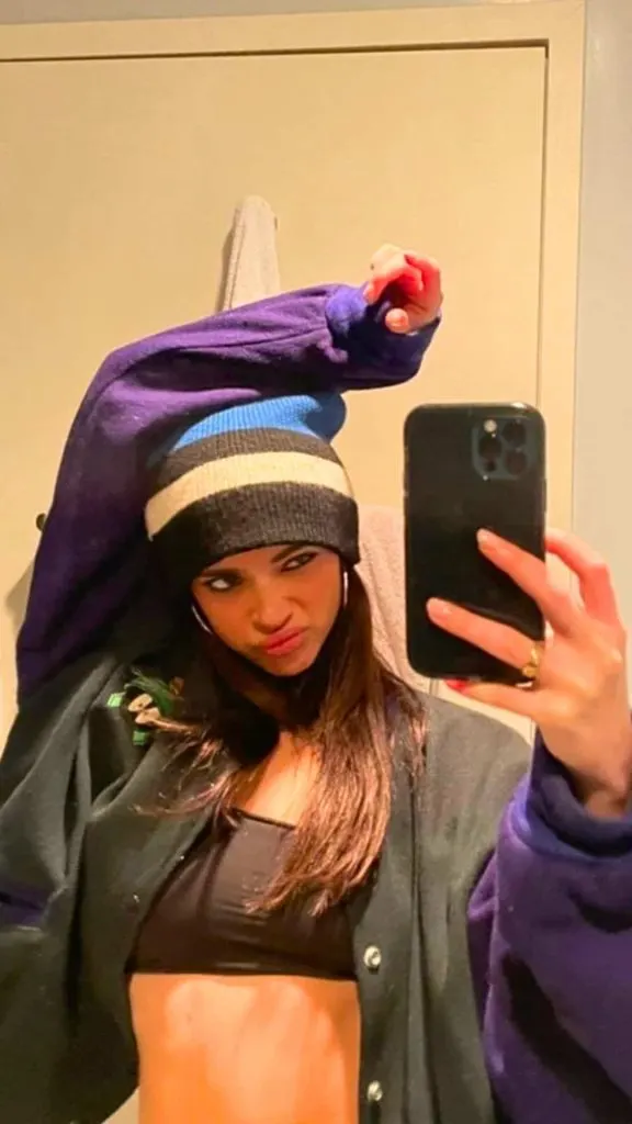 sport bra and beanie