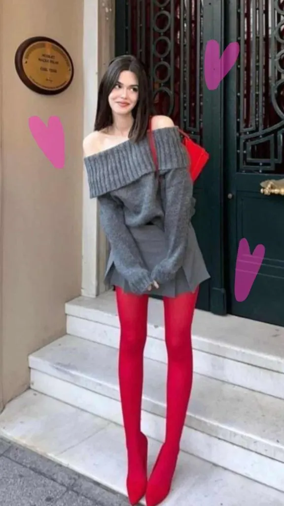 mini skirt and red tights
