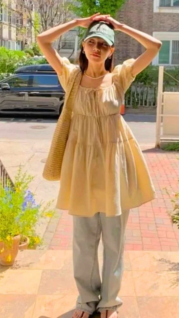 Cute dress over jeans outfits style korean