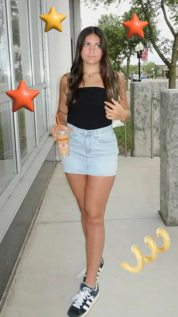 tube top and denim skirt