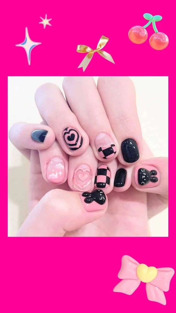 black and pink nail