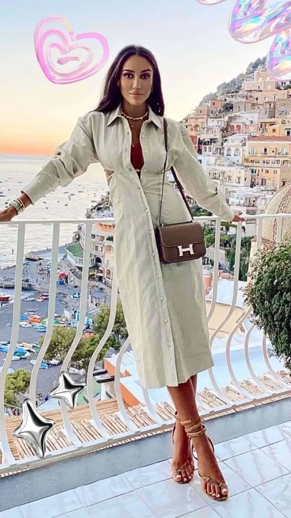 Hermes Constance bag outfit white shirt dress