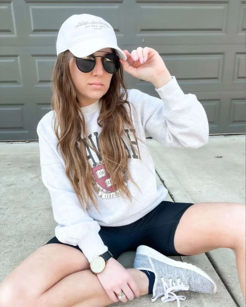  Graphic Sweatshirt Biker Shorts go to  school outfits uni studentd