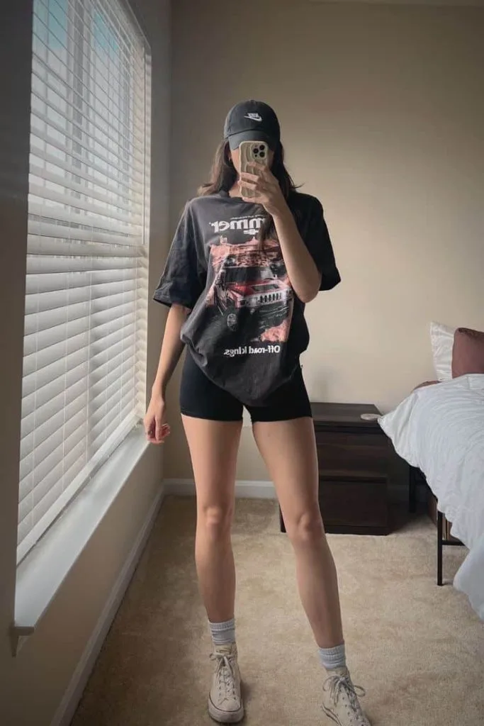 graphic tee and biker shorts outfits
