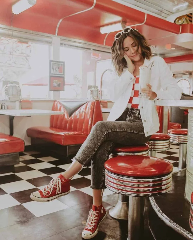 red converse retro diner photoshoot outfits