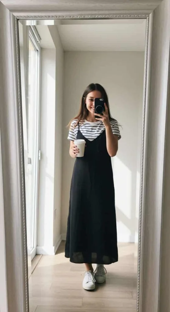 SIMPLE uni students go to school outfits midi dress