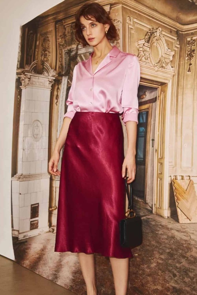 midi skirt silk blouse outfits